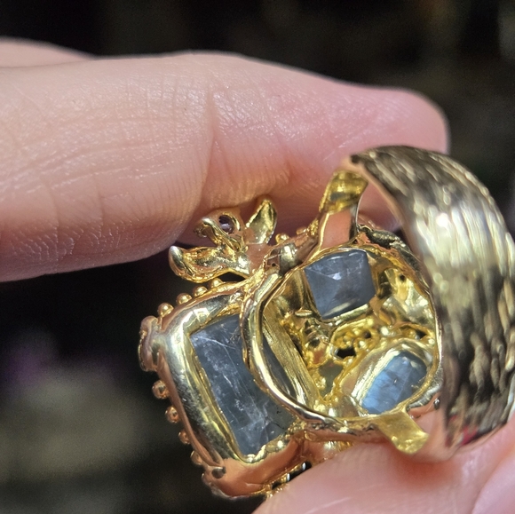 Aquamarine & Amethyst sterling & gold ring sz7.75 - Picture 9 of 10